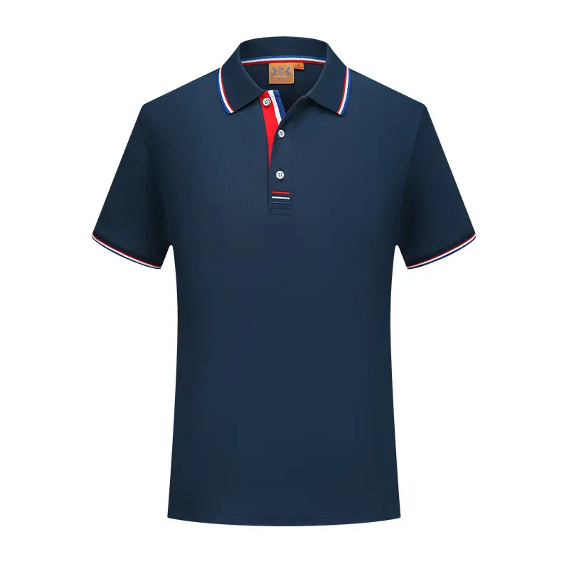 Men Collared Screen Print Polo Shirt Navy Blue - Image 8