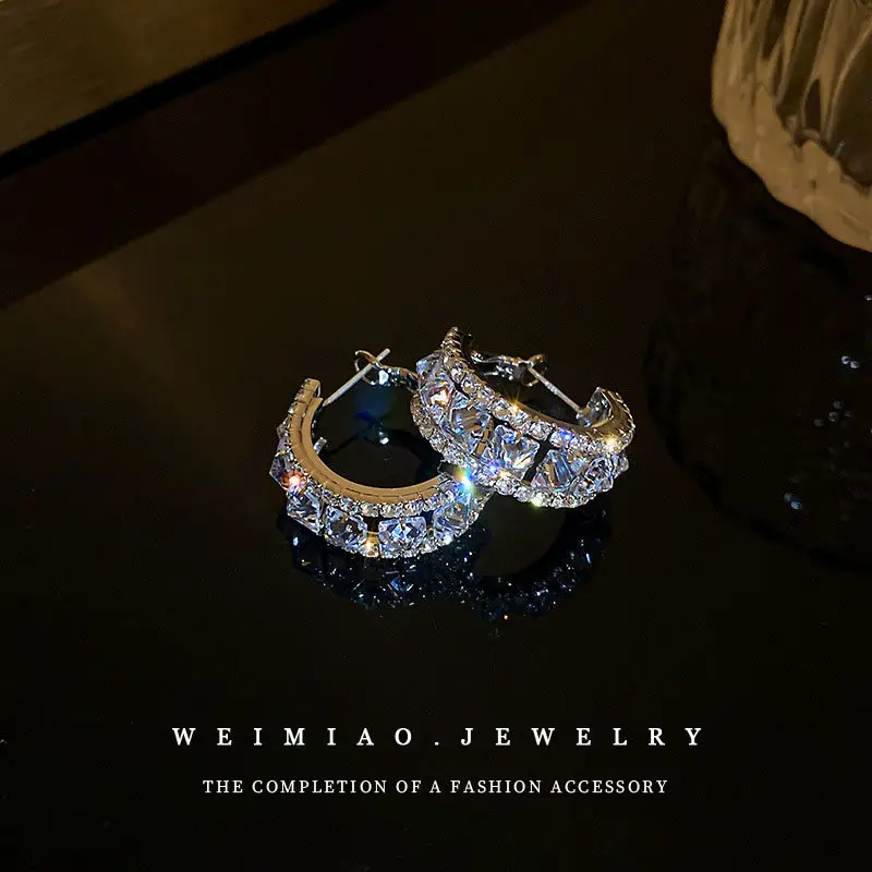 Silver C-Neadled Diamond Zircon Earrings Light Luxury - Image 27