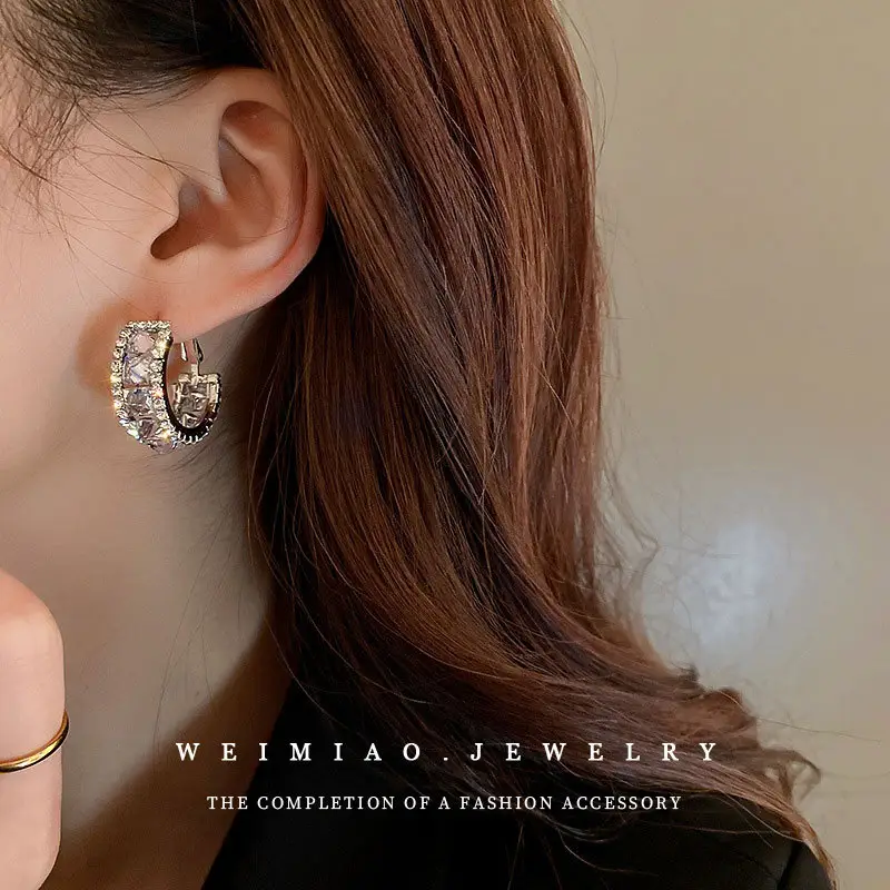 Silver C-Neadled Diamond Zircon Earrings Light Luxury - Image 28