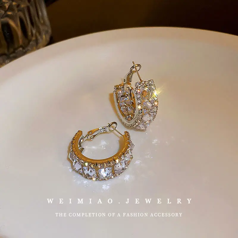 Silver C-Neadled Diamond Zircon Earrings Light Luxury - Image 29