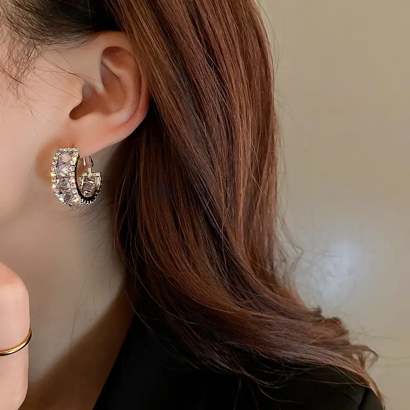Silver C-Neadled Diamond Zircon Earrings Light Luxury — feature 4