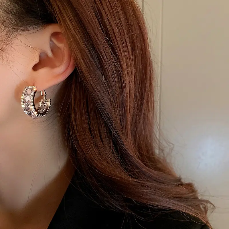 Silver C-Neadled Diamond Zircon Earrings Light Luxury — feature 6