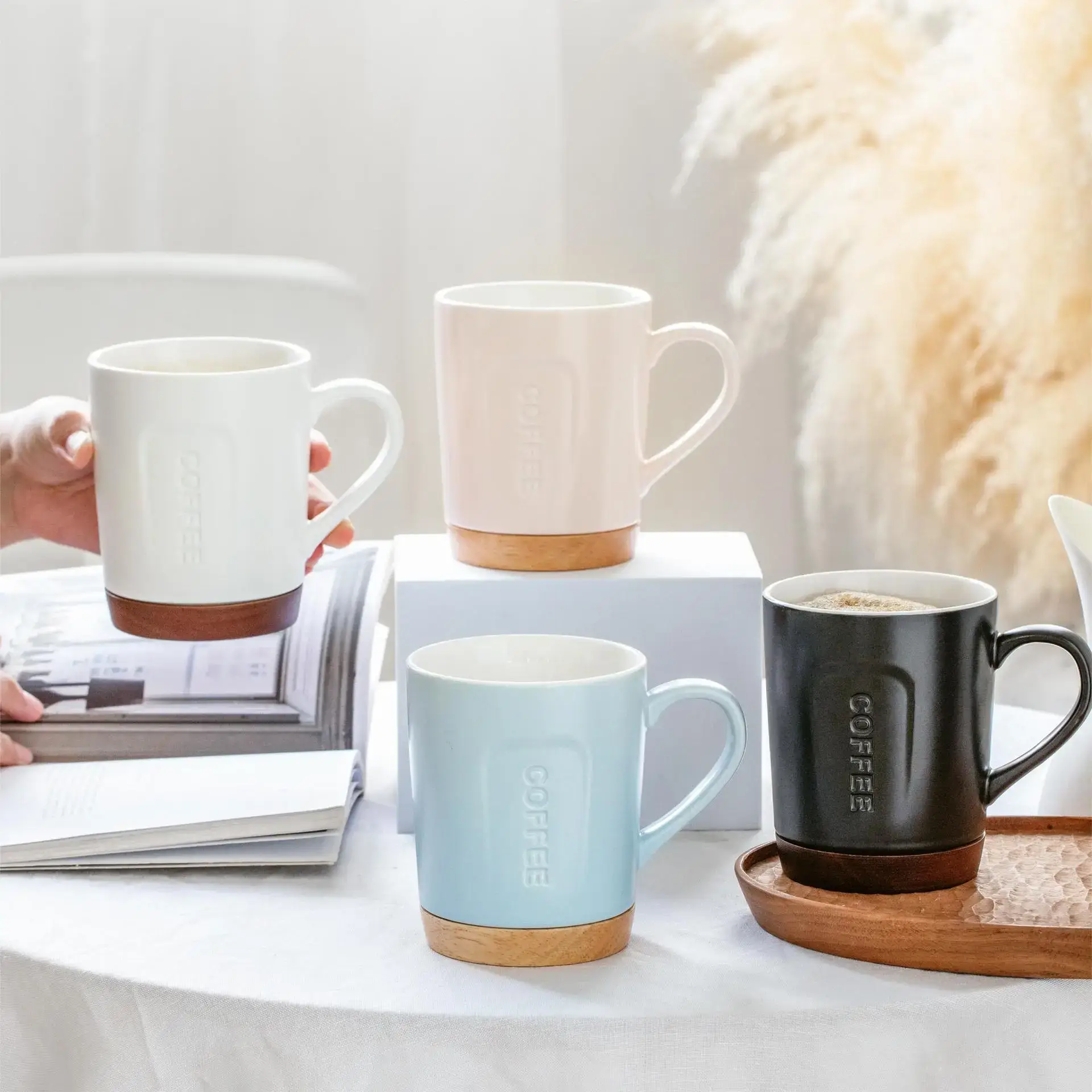 Modern Ceramic Coffee Cup with Wooden Base - Image 5