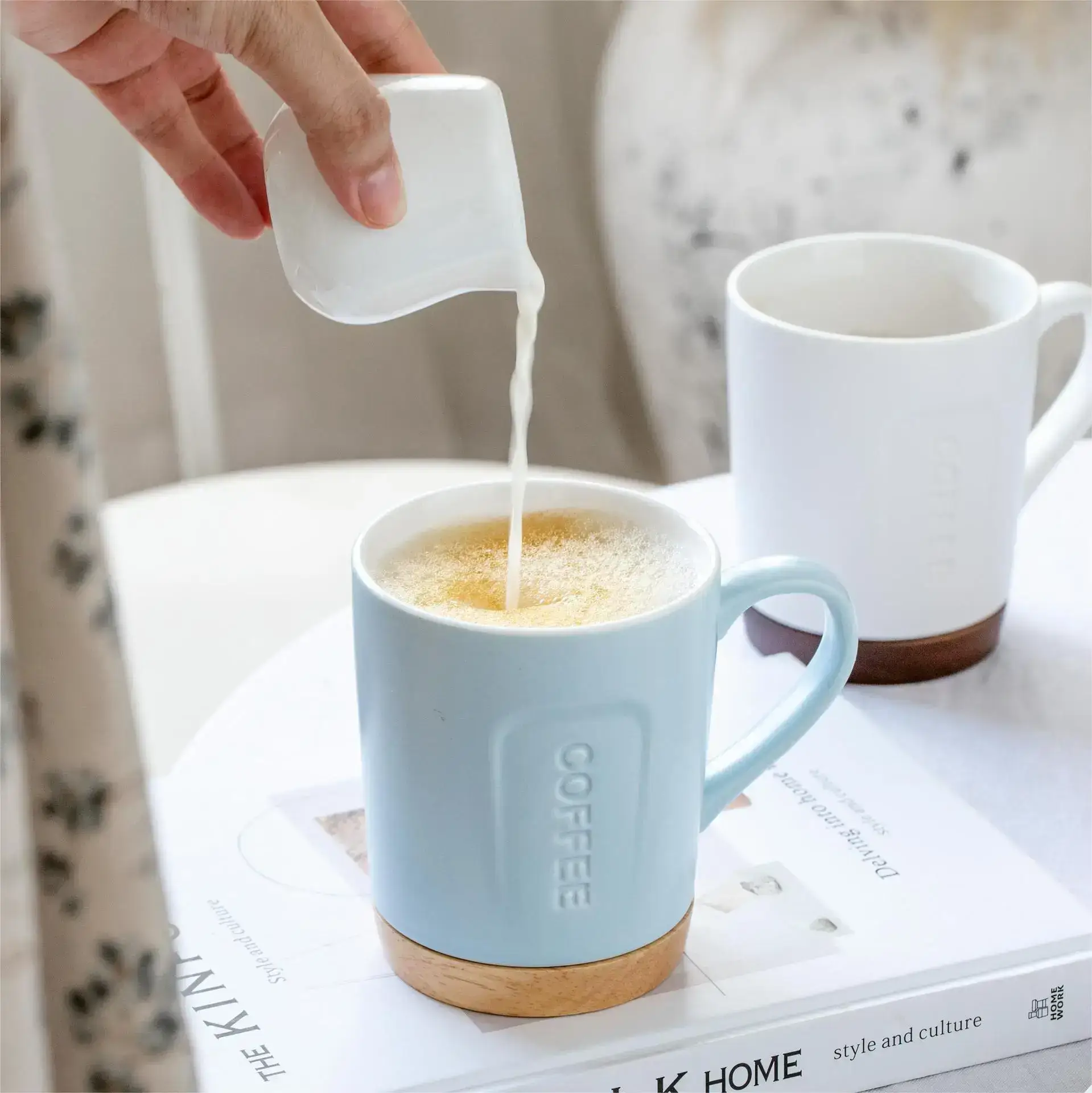 Modern Ceramic Coffee Cup with Wooden Base — feature 13