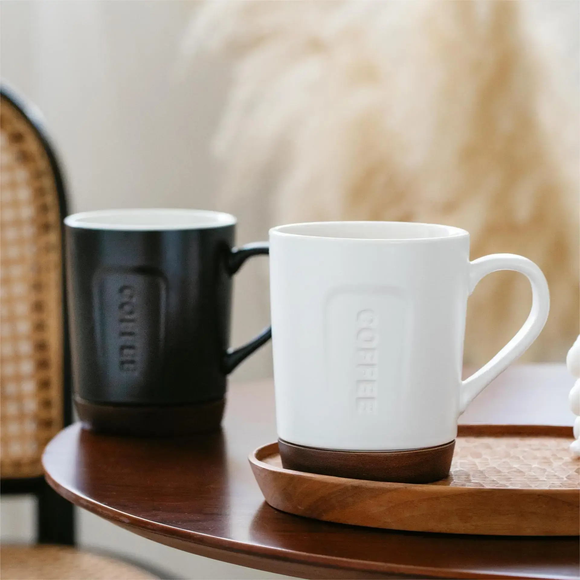 Modern Ceramic Coffee Cup with Wooden Base — feature 7