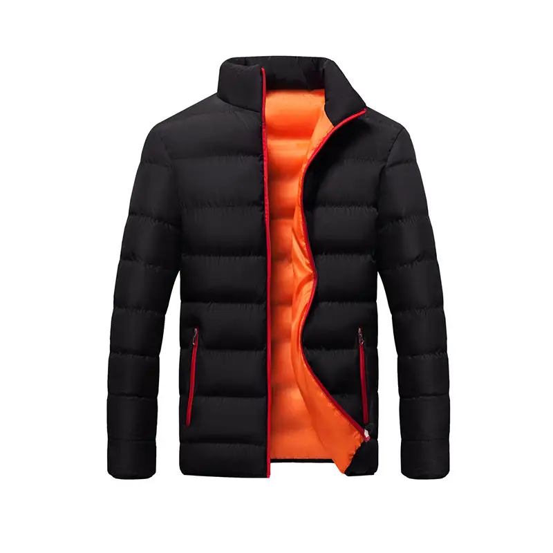 Men's Black Winter Puffer Jacket with Hood Stand Collar