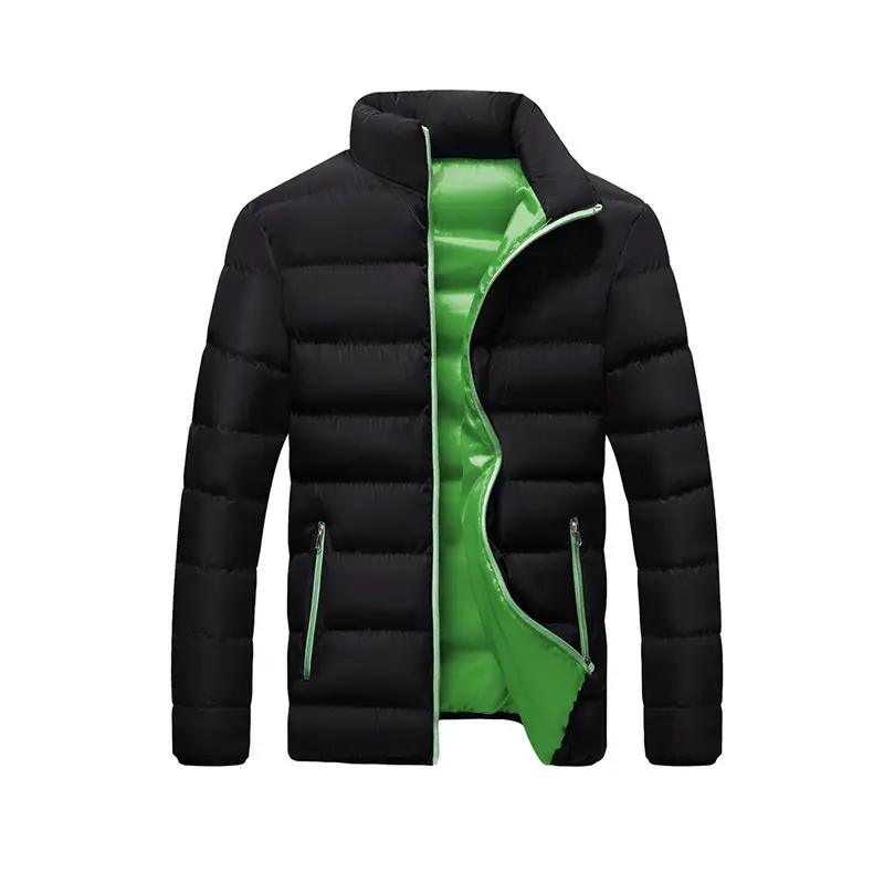 Men's Black Winter Puffer Jacket with Hood Stand Collar