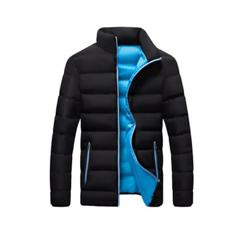 Men's Black Winter Puffer Jacket with Hood Stand Collar
