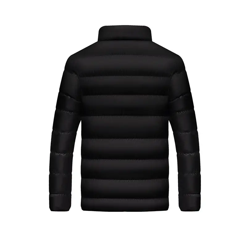 Men's Black Winter Puffer Jacket with Hood Stand Collar