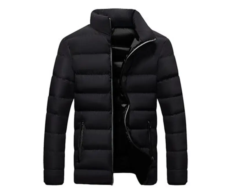 Men's Black Winter Puffer Jacket with Hood Stand Collar — feature 12
