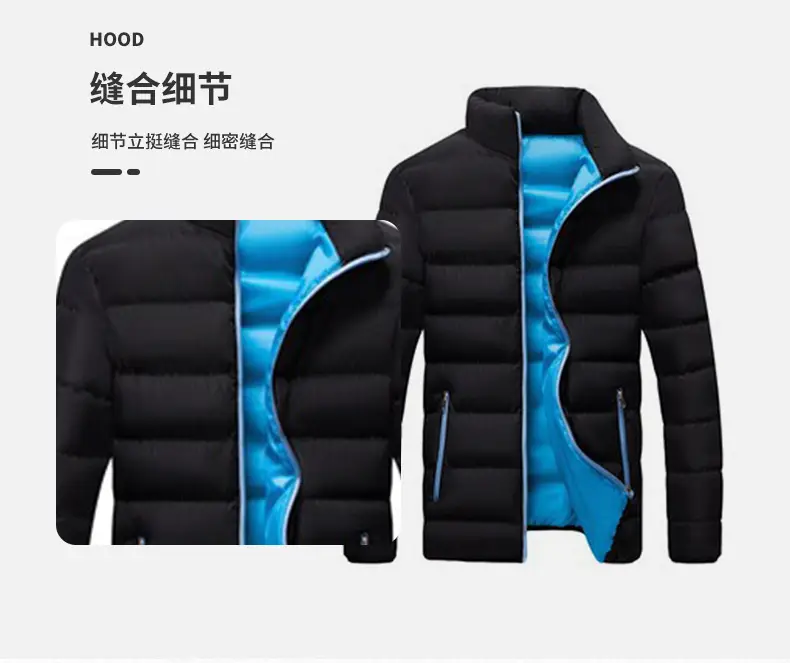 Men's Black Winter Puffer Jacket with Hood Stand Collar — feature 8