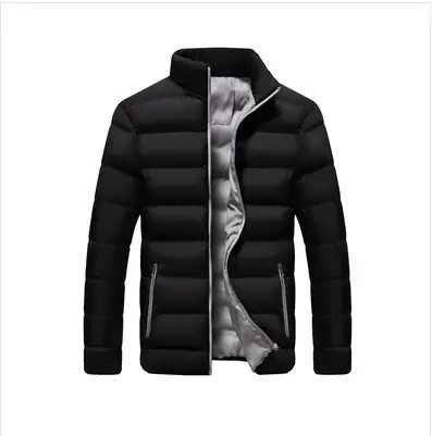 Men's Black Winter Puffer Jacket with Hood Stand Collar