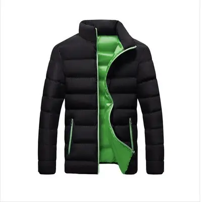 Men's Black Winter Puffer Jacket with Hood Stand Collar