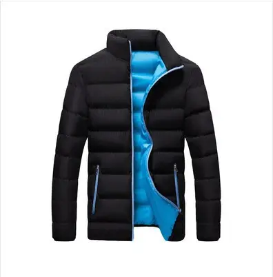 Men's Black Winter Puffer Jacket with Hood Stand Collar