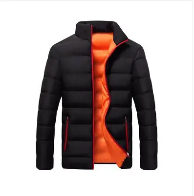 Men's Black Winter Puffer Jacket with Hood Stand Collar