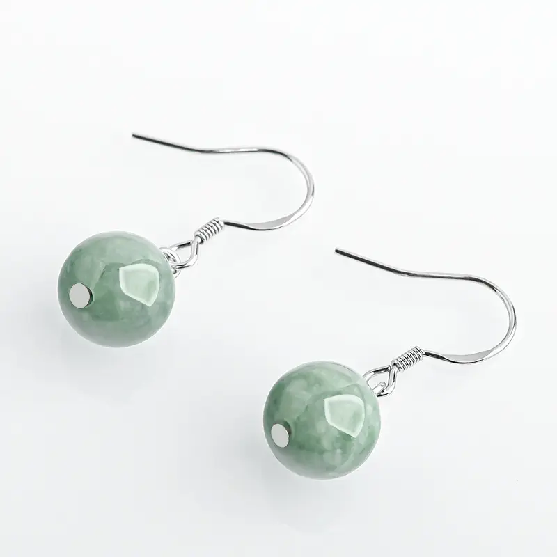Green Jade Bean Earrings S925 Silver Inlay