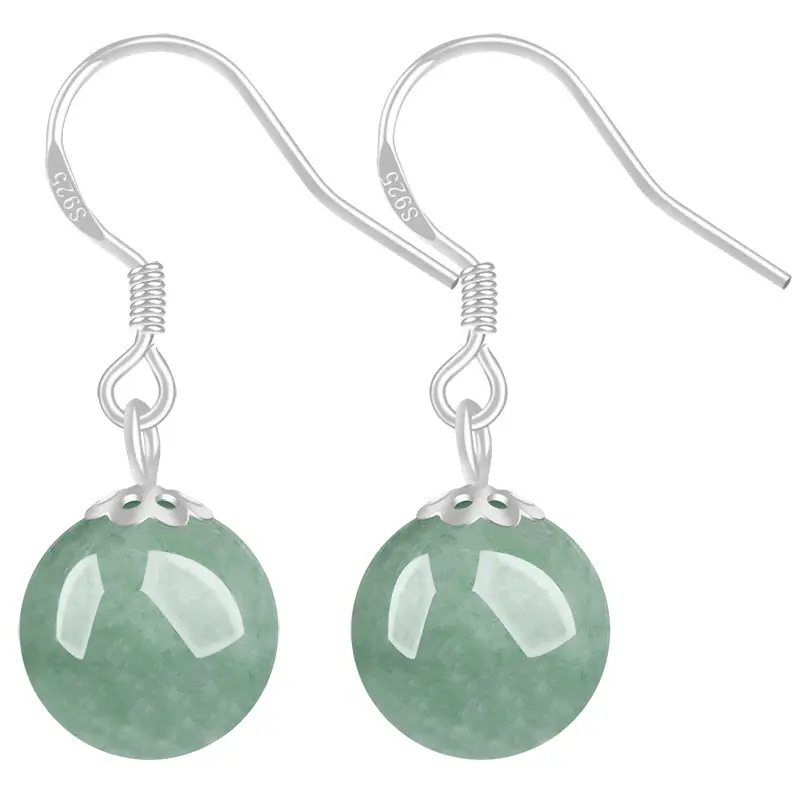 Green Jade Bean Earrings S925 Silver Inlay