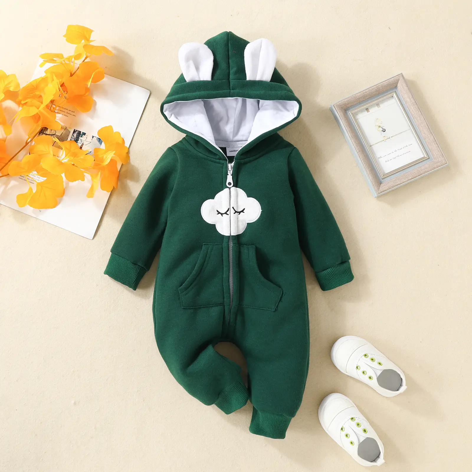Baby Hooded Zipper Jumpsuit Brown Winter Warm - Image 11