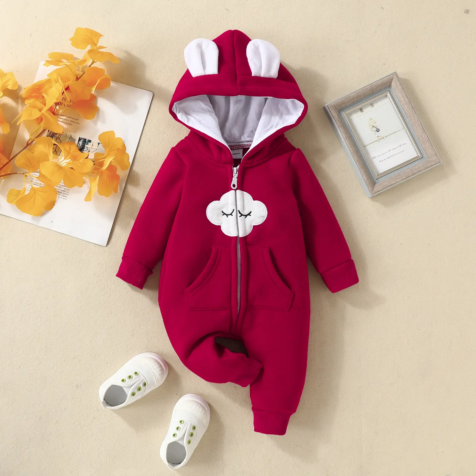Baby Hooded Zipper Jumpsuit Brown Winter Warm - Image 12
