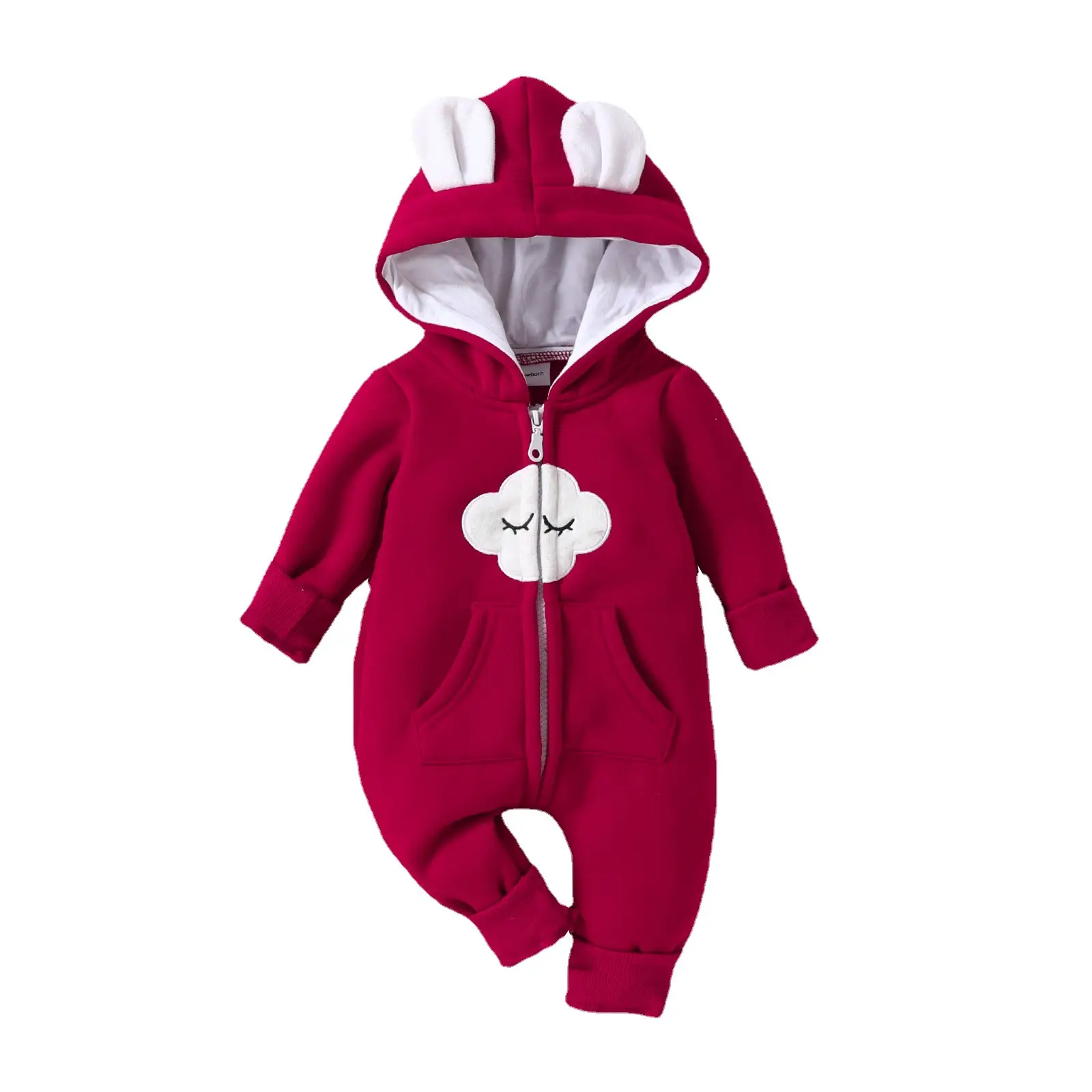 Baby Hooded Zipper Jumpsuit Brown Winter Warm - Image 13