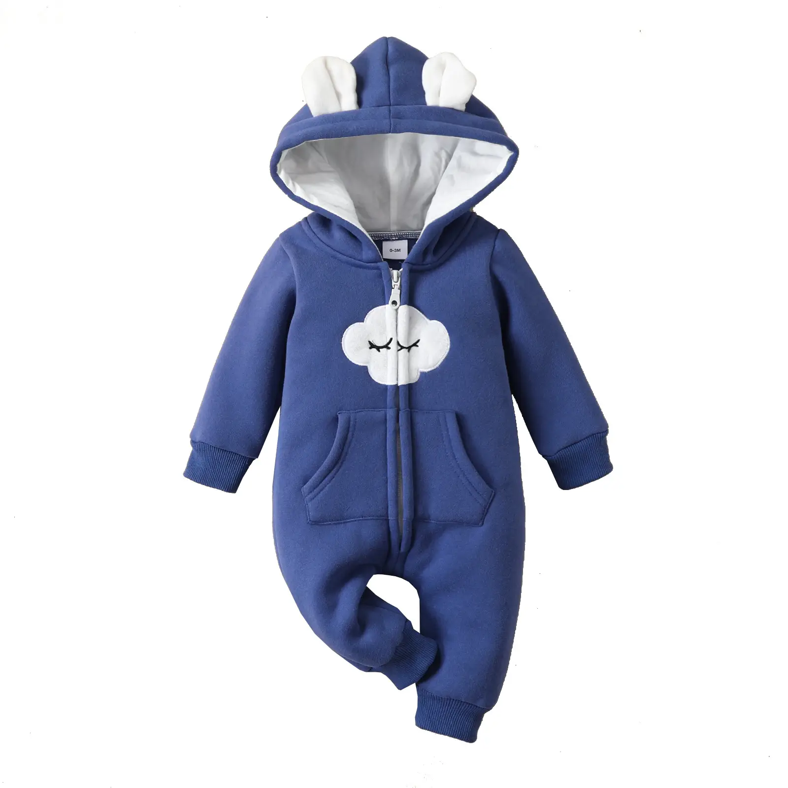 Baby Hooded Zipper Jumpsuit Brown Winter Warm - Image 3