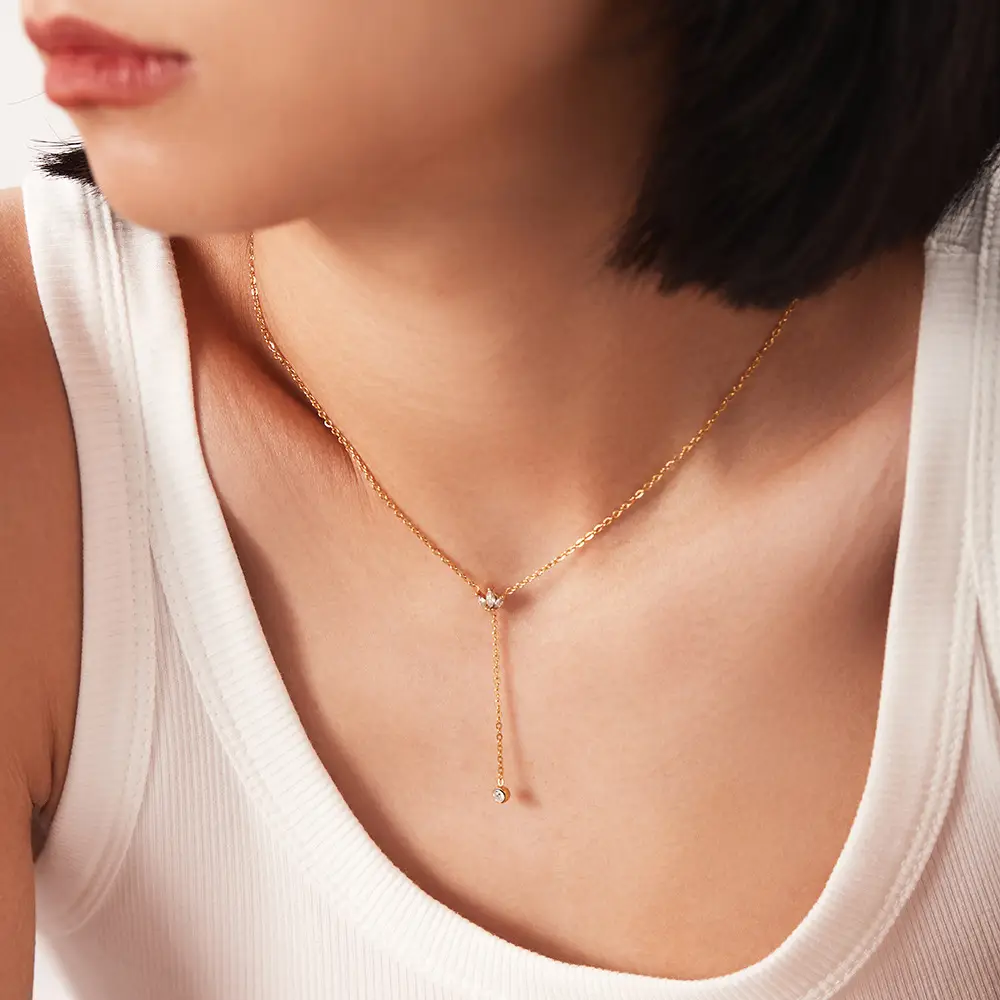 18K Gold Stainless Steel Pendant Crown Set White Zircon Necklace - Image 4
