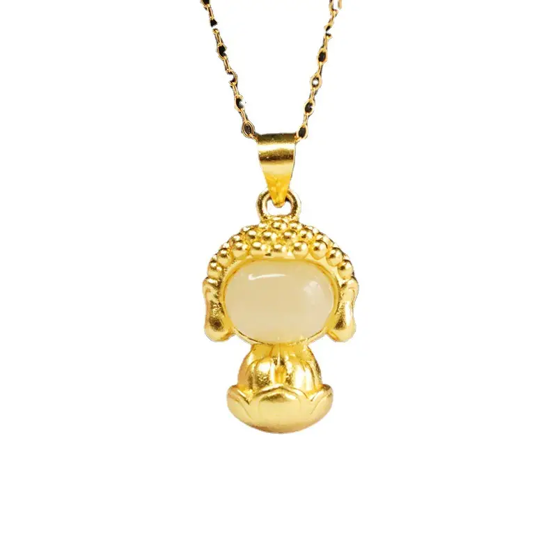 Guan Yu S925 Silver Inlaid Natural Hetian Jade Pendant for Women - Image 6