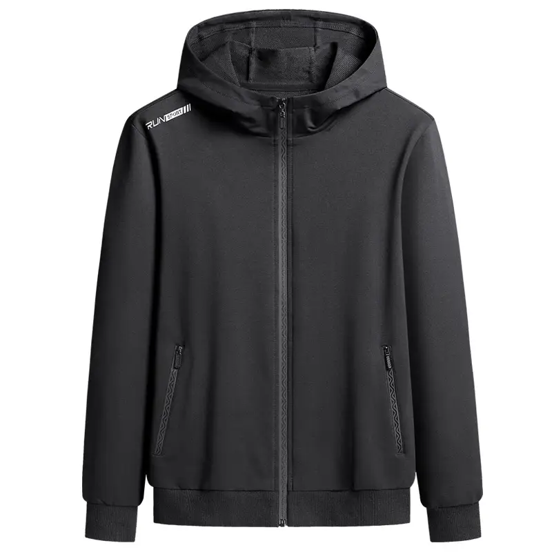 Men's Black Full Zip Hoodie Winter Fleece Lined Large - Image 3