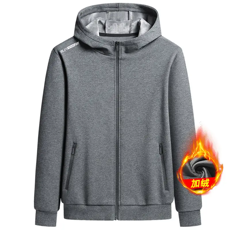 Men's Black Full Zip Hoodie Winter Fleece Lined Large - Image 4