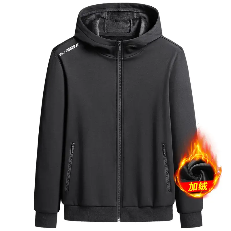 Men's Black Full Zip Hoodie Winter Fleece Lined Large - Image 5