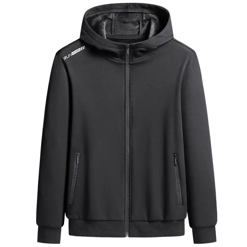 Men's Black Full Zip Hoodie Winter Fleece Lined Large - Image 6