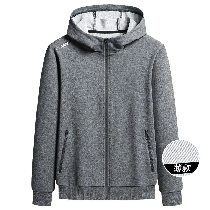 Men's Black Full Zip Hoodie Winter Fleece Lined Large - Image 2