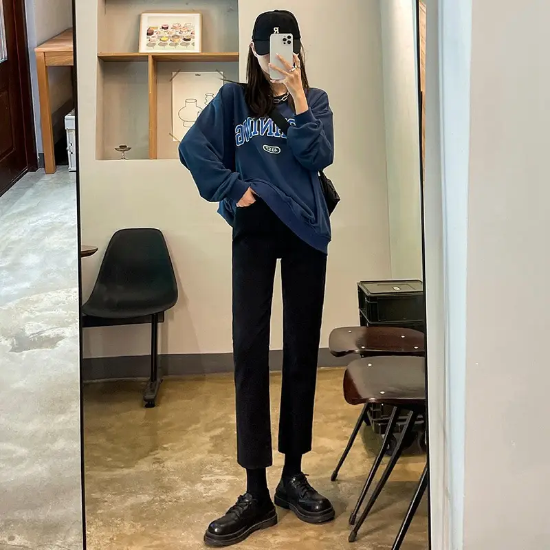 Women Black Slim Fit Jeans Autumn Pants Set Large - Image 6