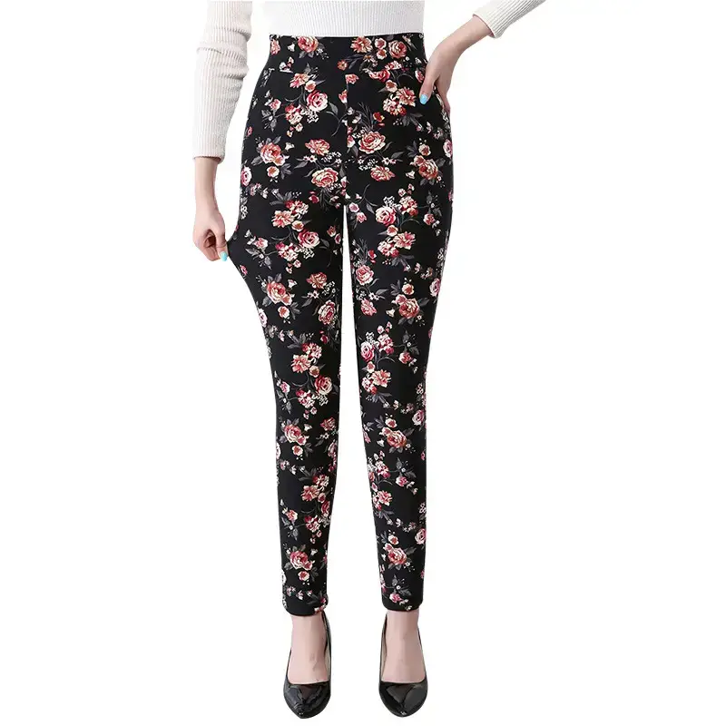 Fleece-lined Warm Slim Fit Cotton Pants Women's Winter Leggings - Image 8
