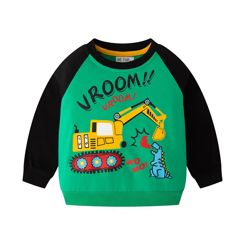 2025 Kids Cartoon Sweater Green Black Pure Cotton Raglan Sleeve Top - Image 4