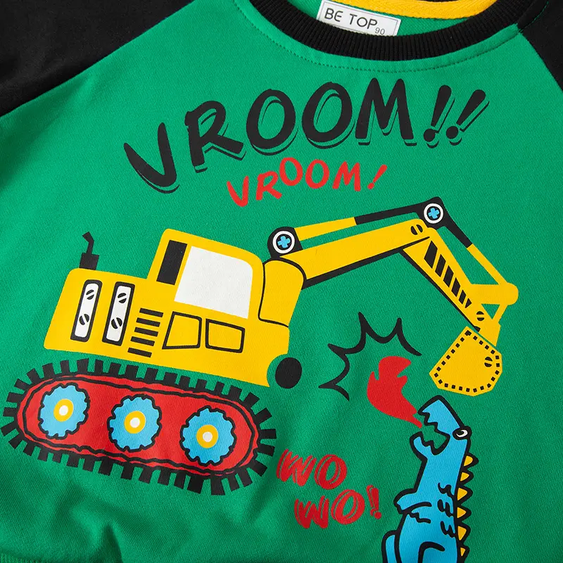 2025 Kids Cartoon Sweater Green Black Pure Cotton Raglan Sleeve Top - Image 6