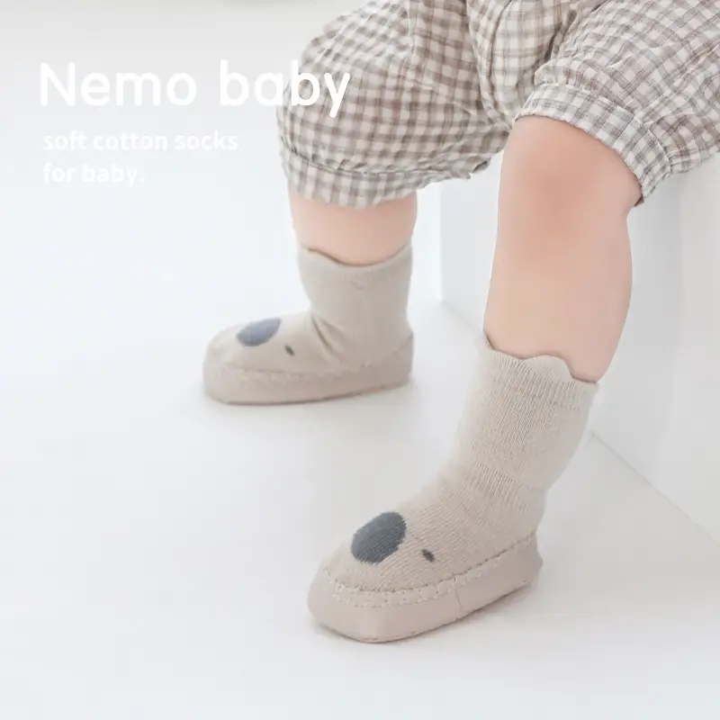 2022 Baby Soft Cotton Socks & Shoes Grey Cartoon Design