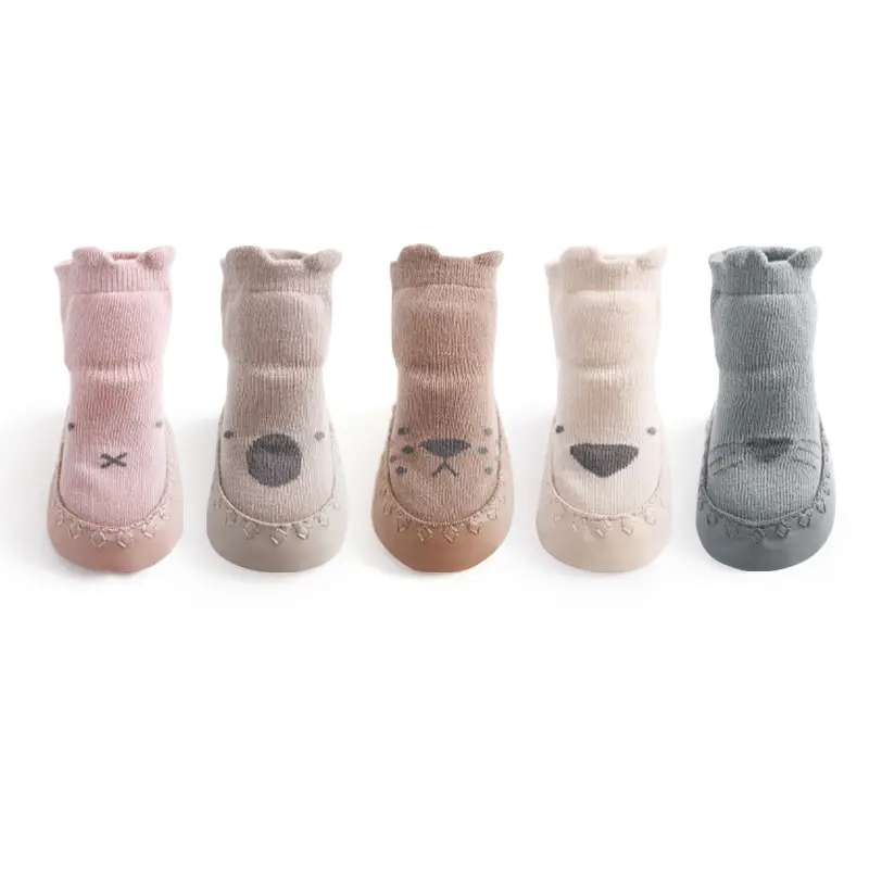 2022 Baby Soft Cotton Socks & Shoes Grey Cartoon Design