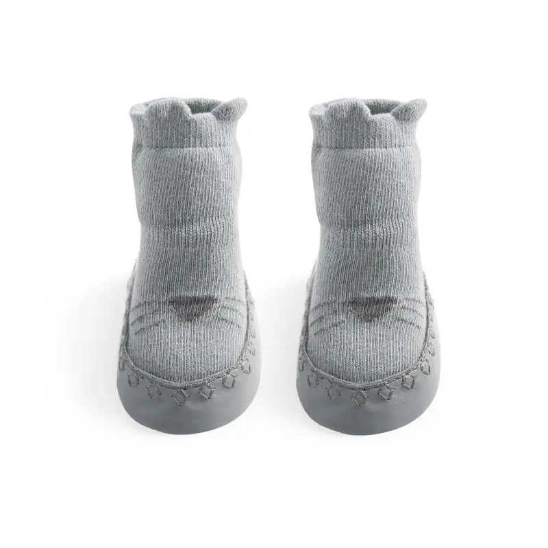 2022 Baby Soft Cotton Socks & Shoes Grey Cartoon Design
