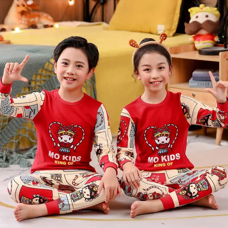 Kids Cotton Printed Pajamas Set Blue Boys Girls