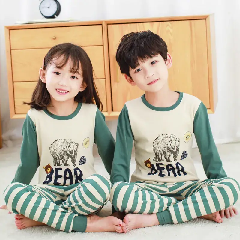 Kids Cotton Printed Pajamas Set Blue Boys Girls