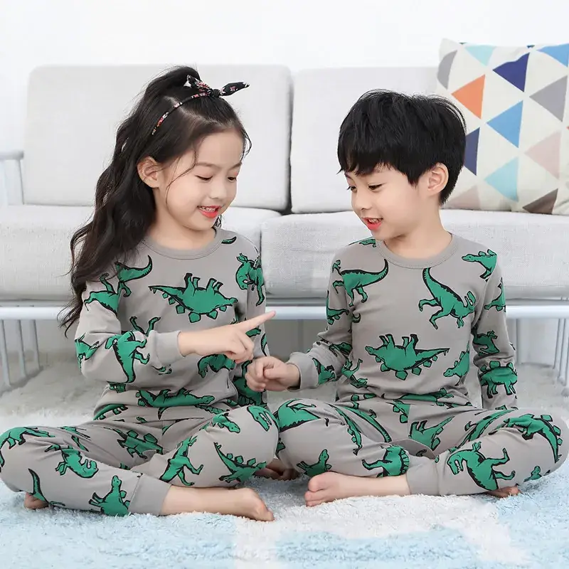 Kids Cotton Printed Pajamas Set Blue Boys Girls