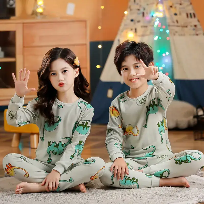 Kids Cotton Printed Pajamas Set Blue Boys Girls