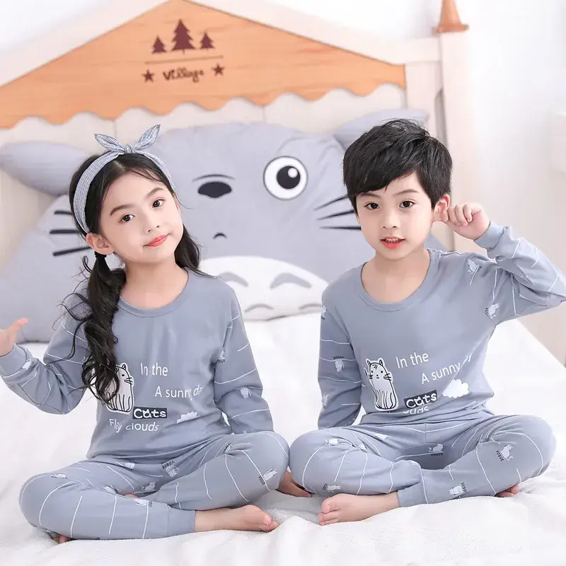 Kids Cotton Printed Pajamas Set Blue Boys Girls