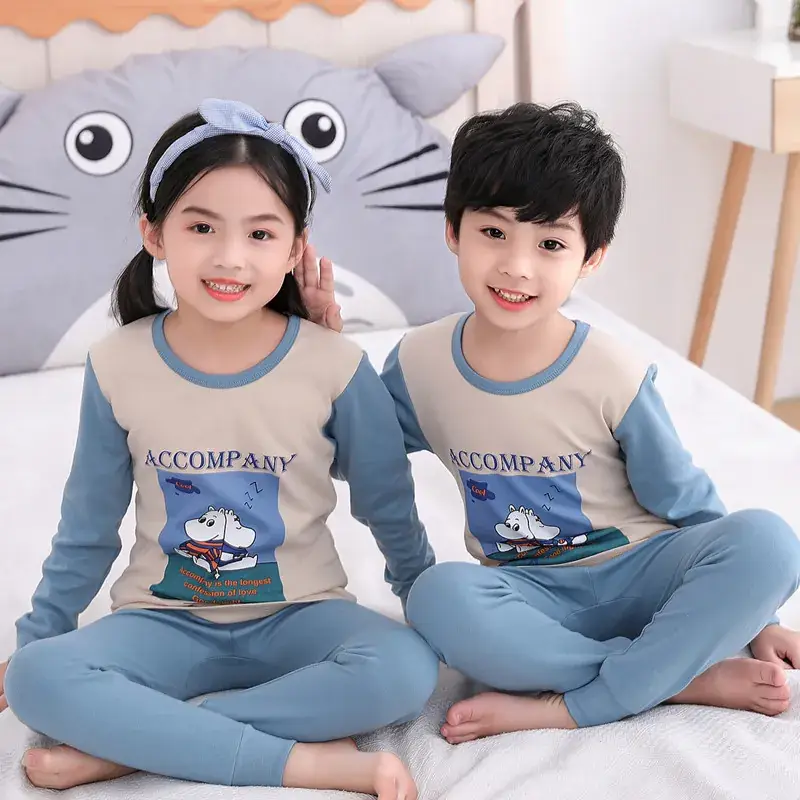 Kids Cotton Printed Pajamas Set Blue Boys Girls