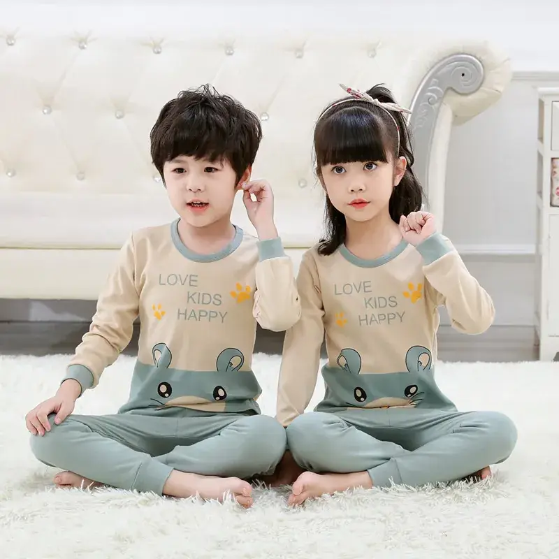 Kids Cotton Printed Pajamas Set Blue Boys Girls