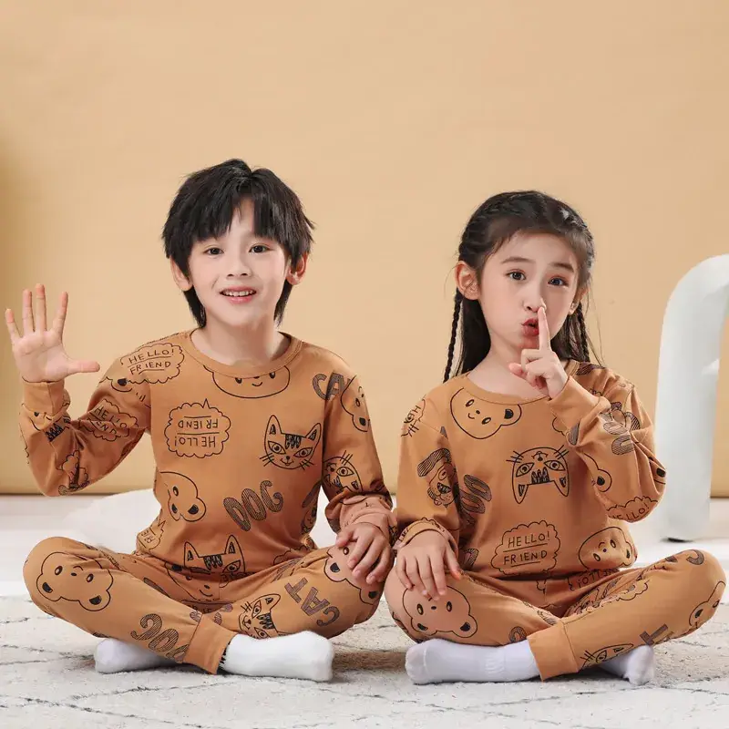 Kids Cotton Printed Pajamas Set Blue Boys Girls