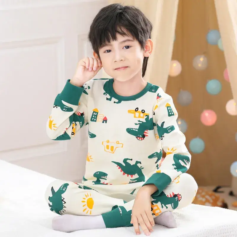 Kids Cotton Printed Pajamas Set Blue Boys Girls