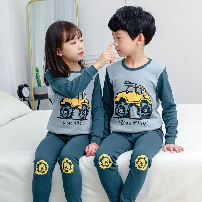 Kids Cotton Printed Pajamas Set Blue Boys Girls