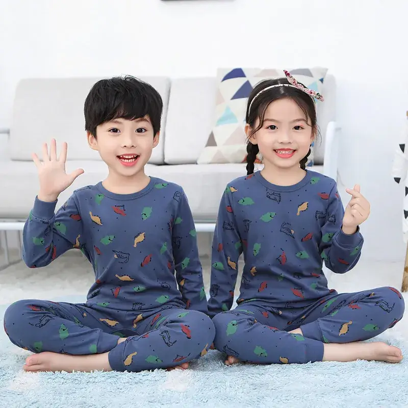 Kids Cotton Printed Pajamas Set Blue Boys Girls